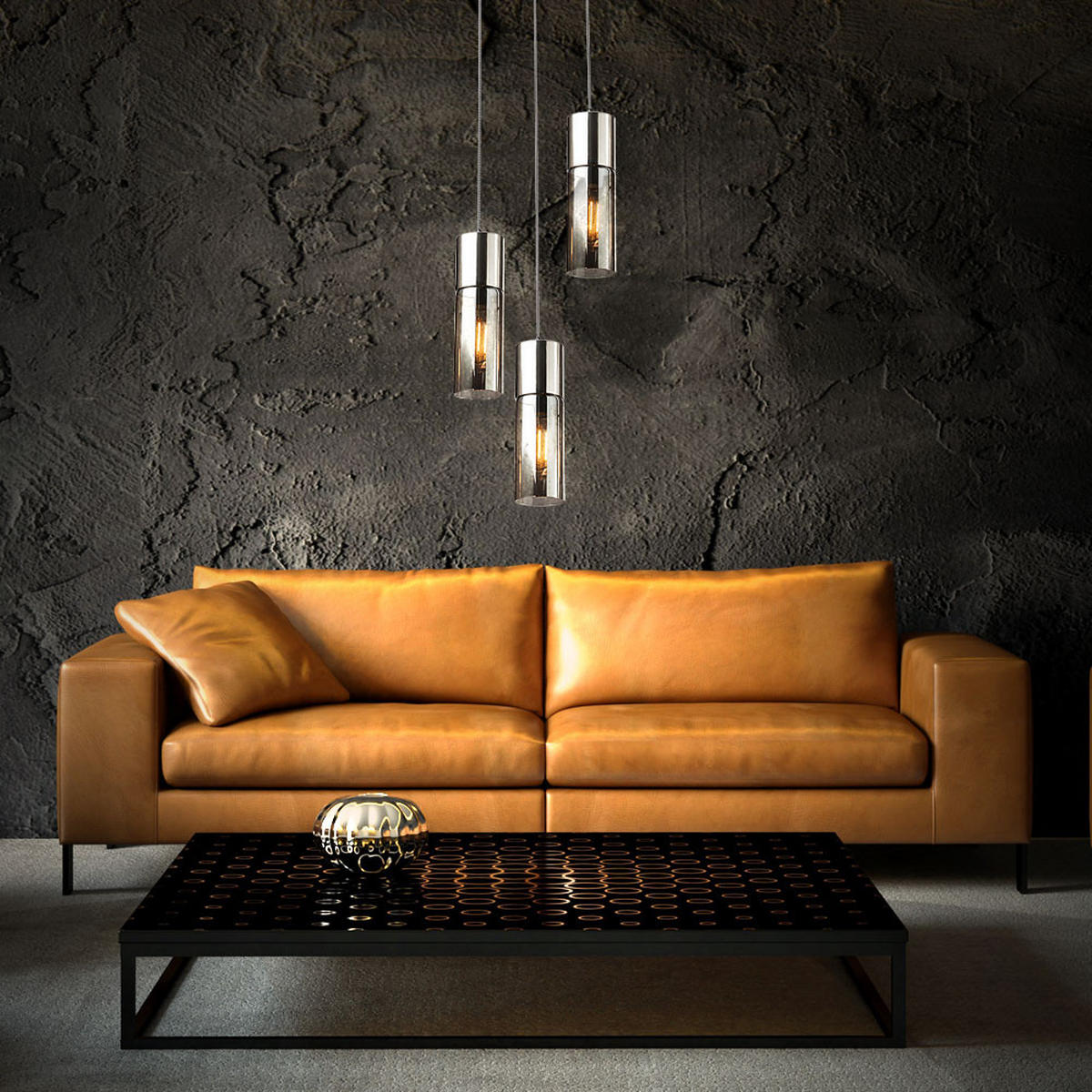 HÄNGELEUCHTE Metall Rauchglas Silber 3-flammig - Silberfarben, Glas (30/30/150cm) - Globo Lighting