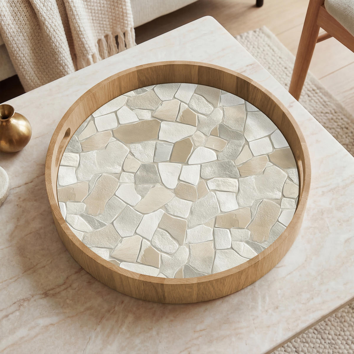 TABLETT - Mosaik - Steine - Beige - 40x40 cm - Beige, Holz (40/5/5cm) - OnlyWow