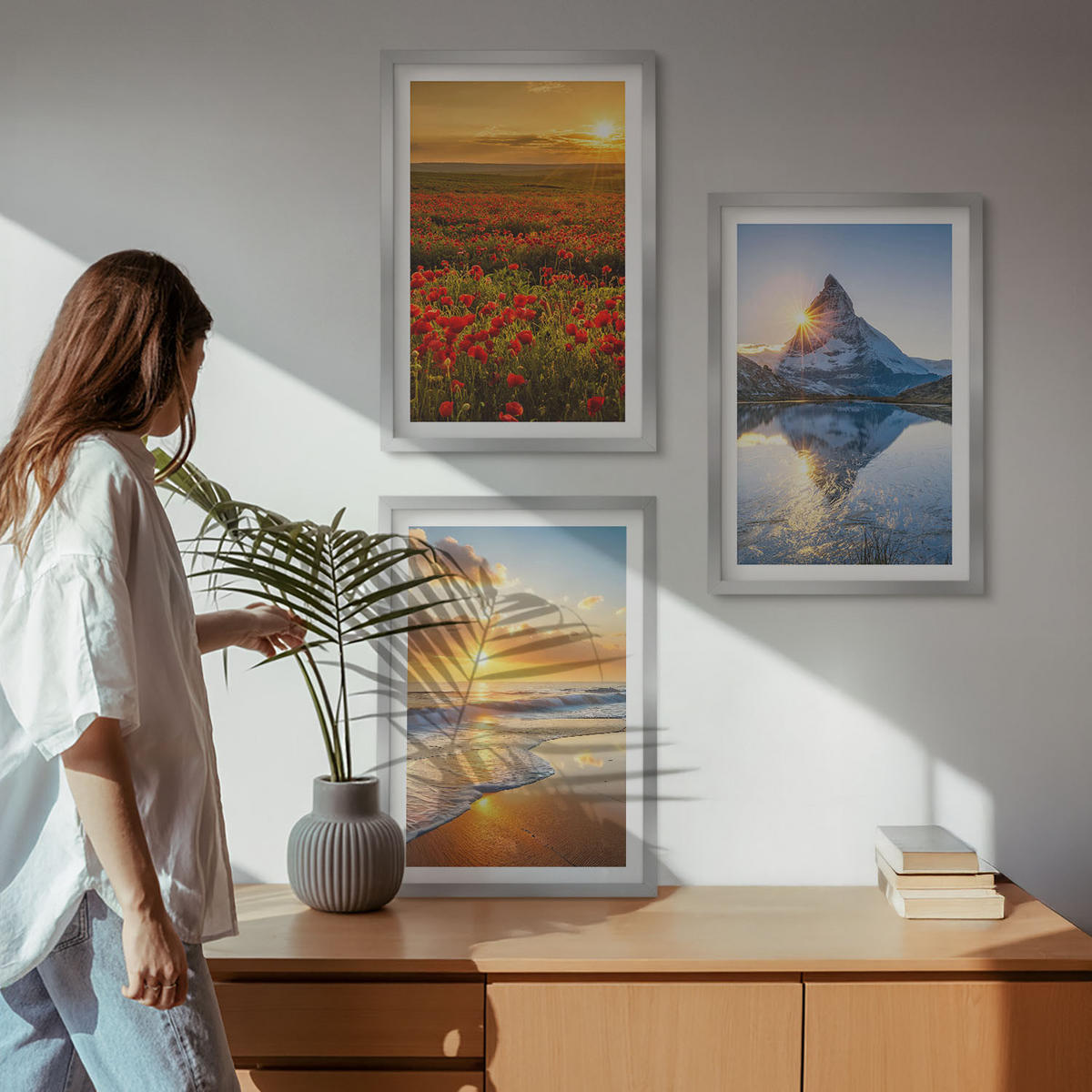 BILDER SET 3er Set - 40x60 cm Silberner Rahmen - Landschaften aus Bergen und Meeren im Westen - Silberfarben, Kunststoff (40/60cm) - TULUP