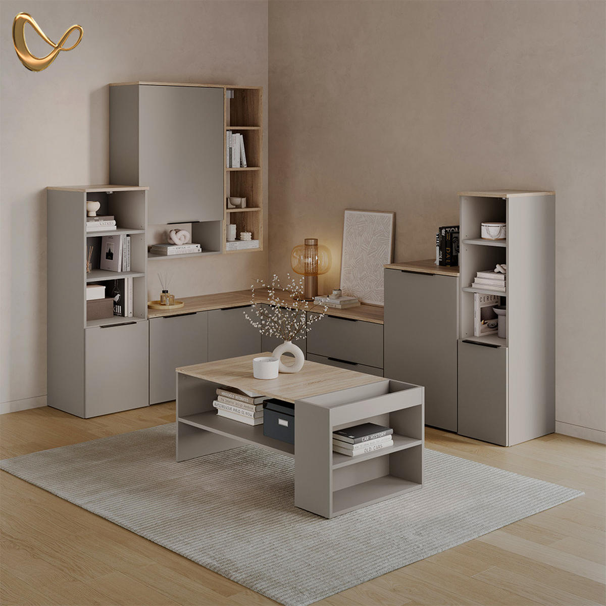 UNIVERSALSCHRANK Piave Greige mit einer Tür - Greige, Holzwerkstoff (30.2/120/40cm) - Livinity®