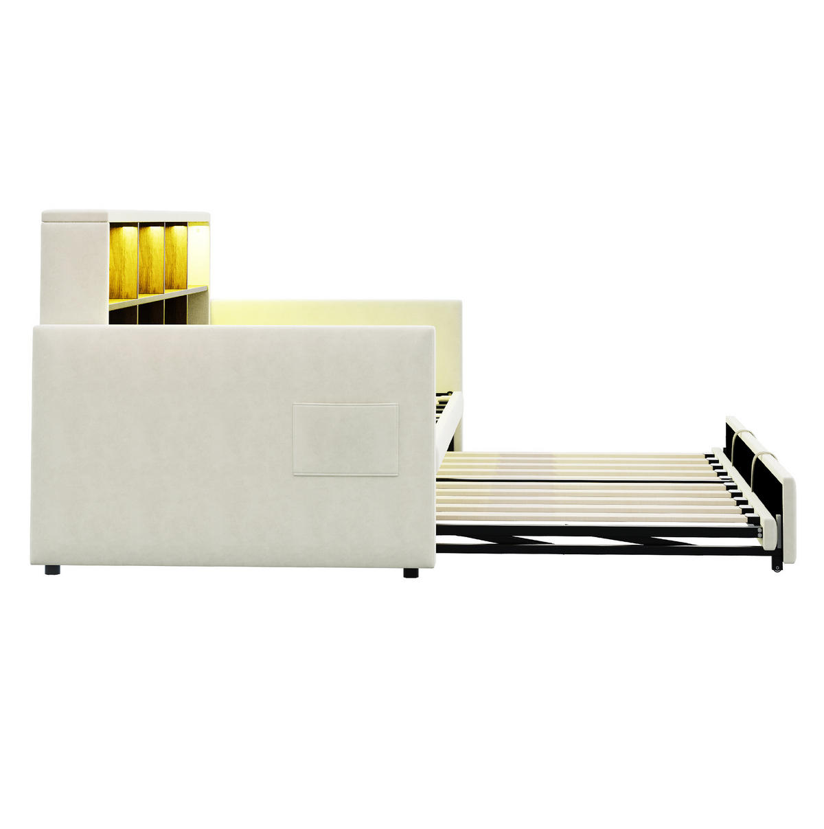 POLSTERBETT 90/190 cm Beige aus Samt mit Ausziehbett - Beige, Textil (90/190cm) - OKMYHOME