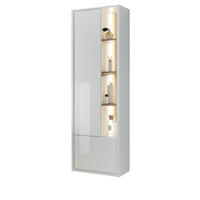 HOCHSCHRANK weiß Hochglanz, Eiche 45 cm, Badschrank inklusive Beleuchtung - Weiß Hochglanz, Holzwerkstoff (45/150/30cm) - Furn.Design