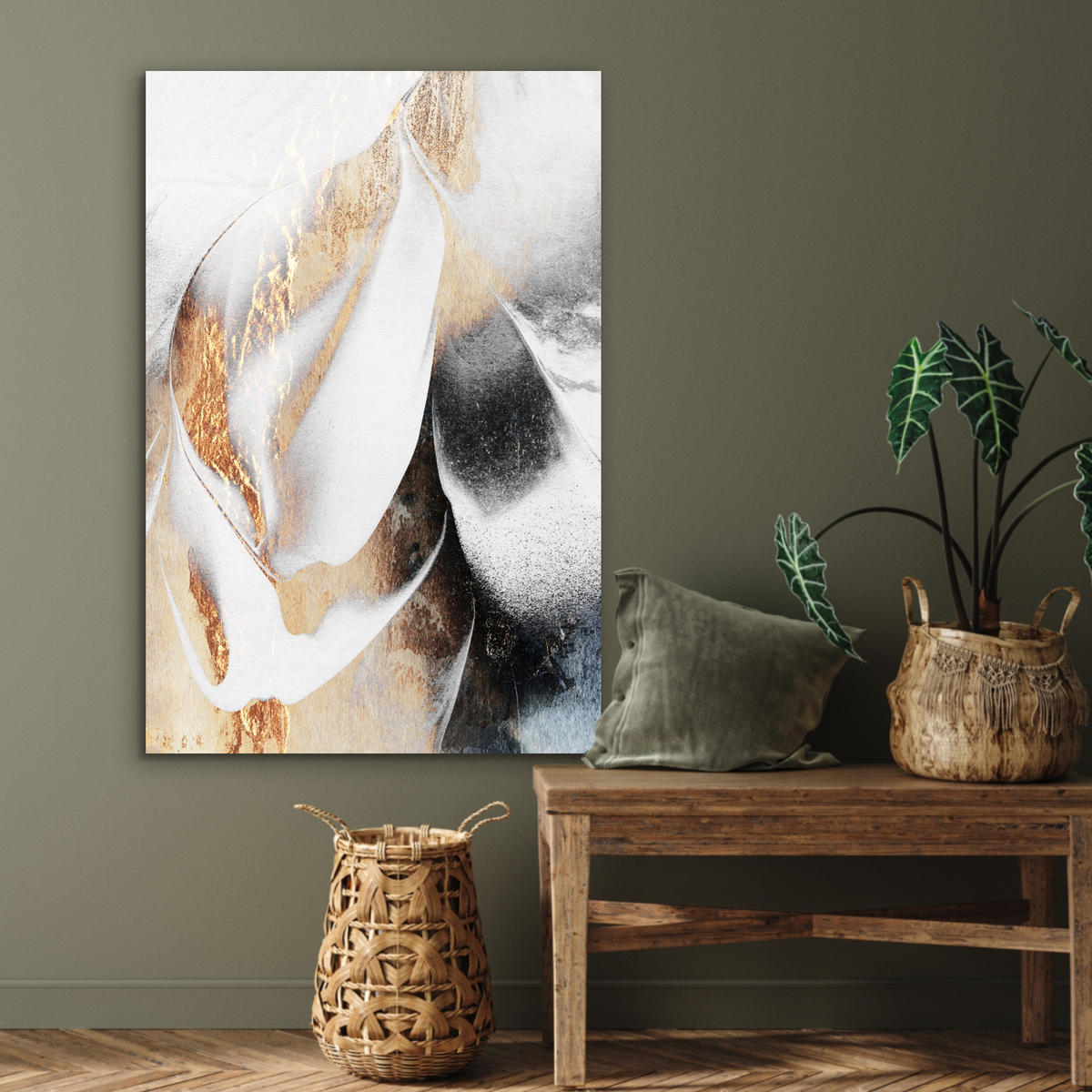 METALLBILD Luxus - Abstrakt - Gold - Weiß 60x90 cm - Goldfarben, Metall (60/90cm) - MuchoWow