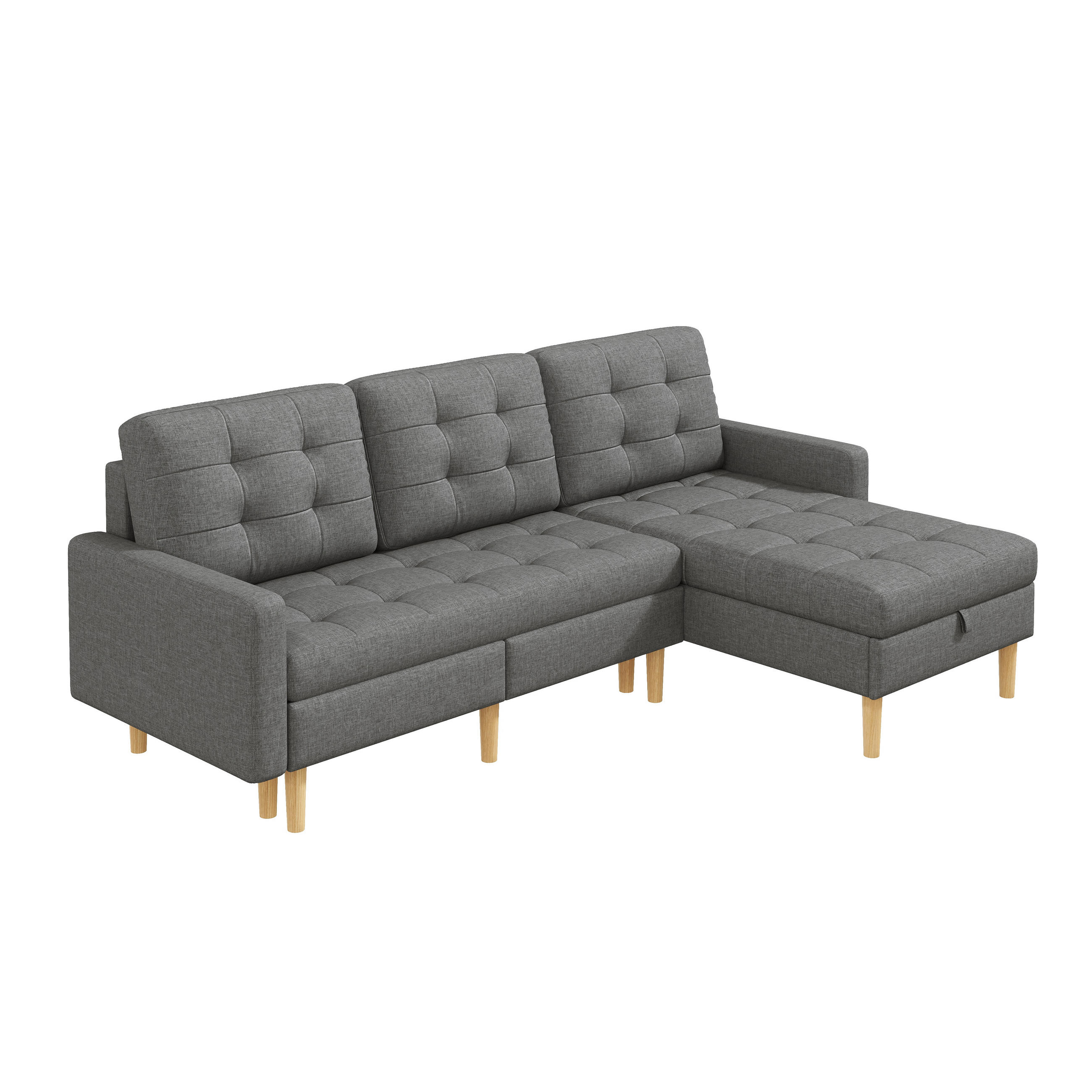 ECKSOFA L Form Stauraum Chaiselongue 3 Sitzer Grau 212cm - Grau, Textil (212/130cm) - FLIEKS