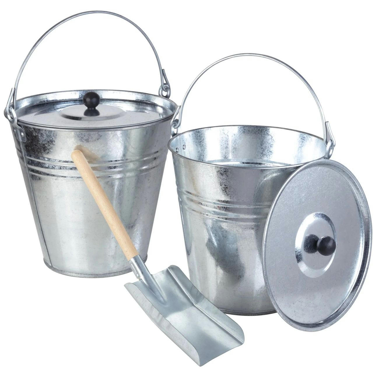 GARTENWERKZEUGSET 5-teilig, verzinkt, Zinkeimer mit Schaufel - Silberfarben, Metall (36/36/42cm) - Westfalia