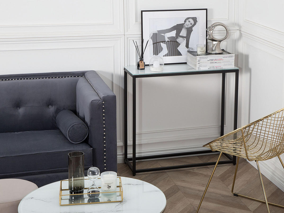 KONSOLENTISCH Marmor Optik weiß/schwarz Delano - Schwarz/Weiß, Glas (30/80/76cm) - Beliani