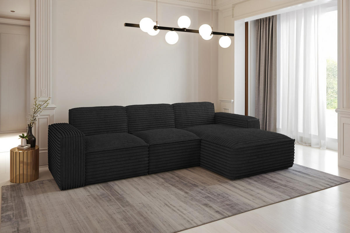 ECKSOFA L-Form Siena Stoff Velo Schwarz Rechts - Schwarz, Holz/Kunststoff (266/165cm) - Kaiser Möbel