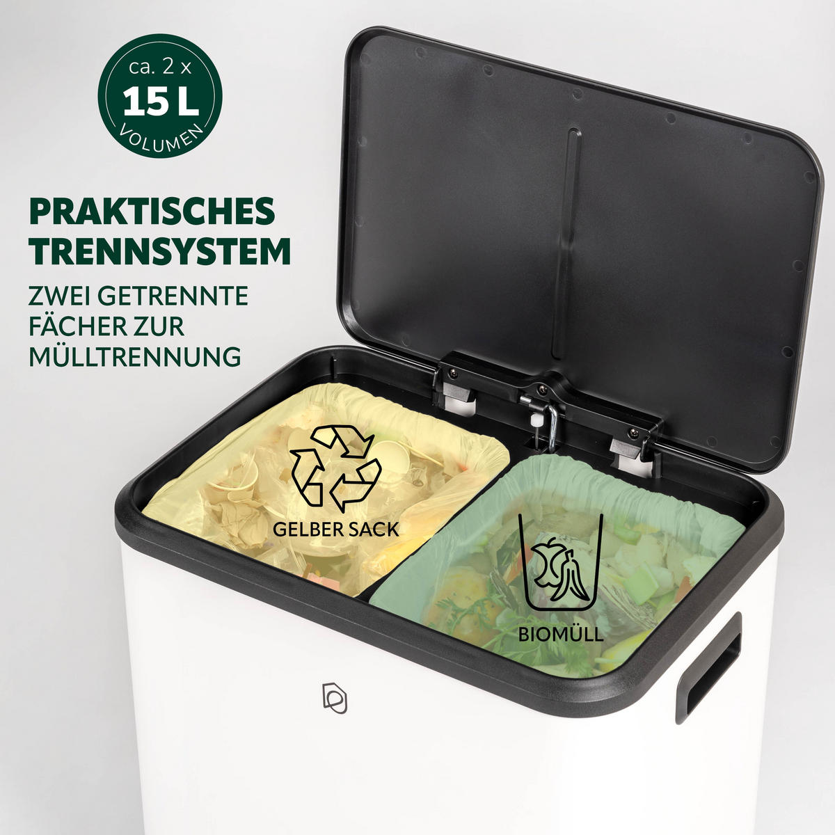 ABFALLEIMER 30 Liter, weiß - Weiß, Metall (42.5/50/33.5cm) - eluno