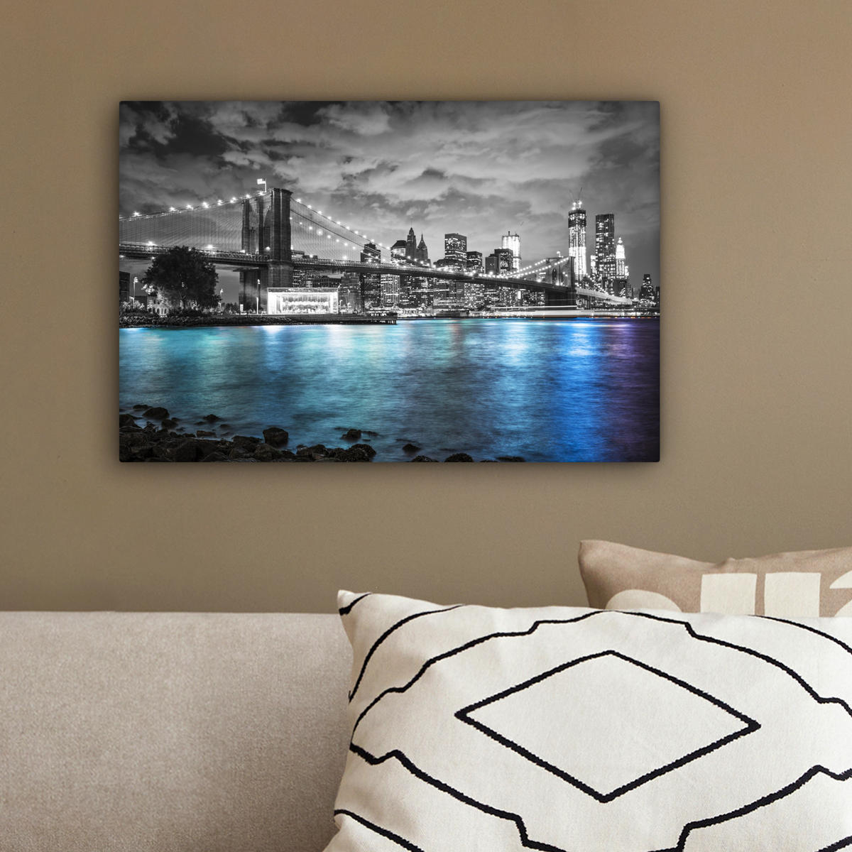 LEINWANDBILD New York - Skyline - Stadt - Blau 30x20 cm - Blaugrau, Textil (30/20cm) - MuchoWow