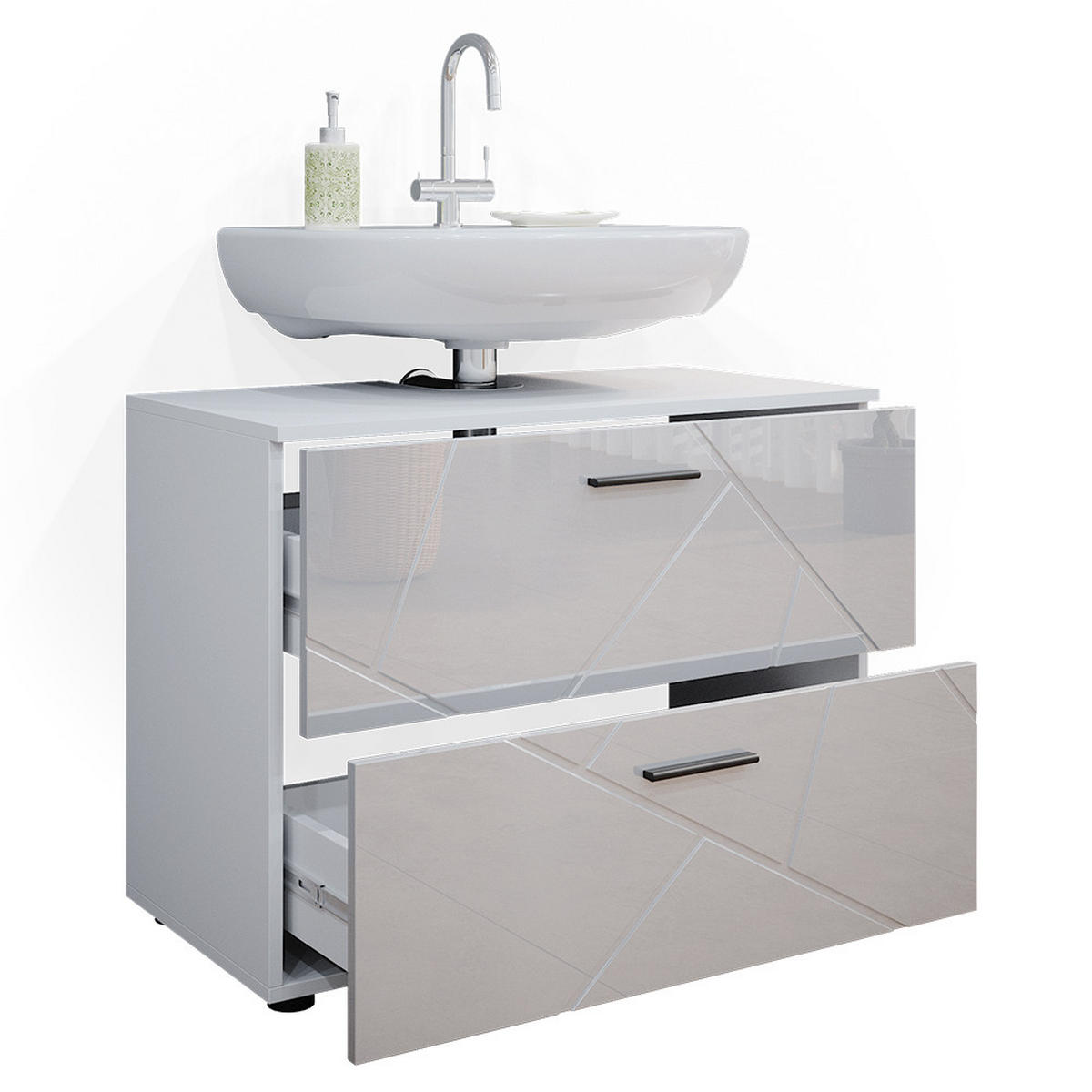 WASCHBECKENUNTERSCHRANK Irma Weiß Hochglanz 80 x 58.6 cm - Weiß Hochglanz/Weiß, Holzwerkstoff (80/58.6/41cm) - Vicco