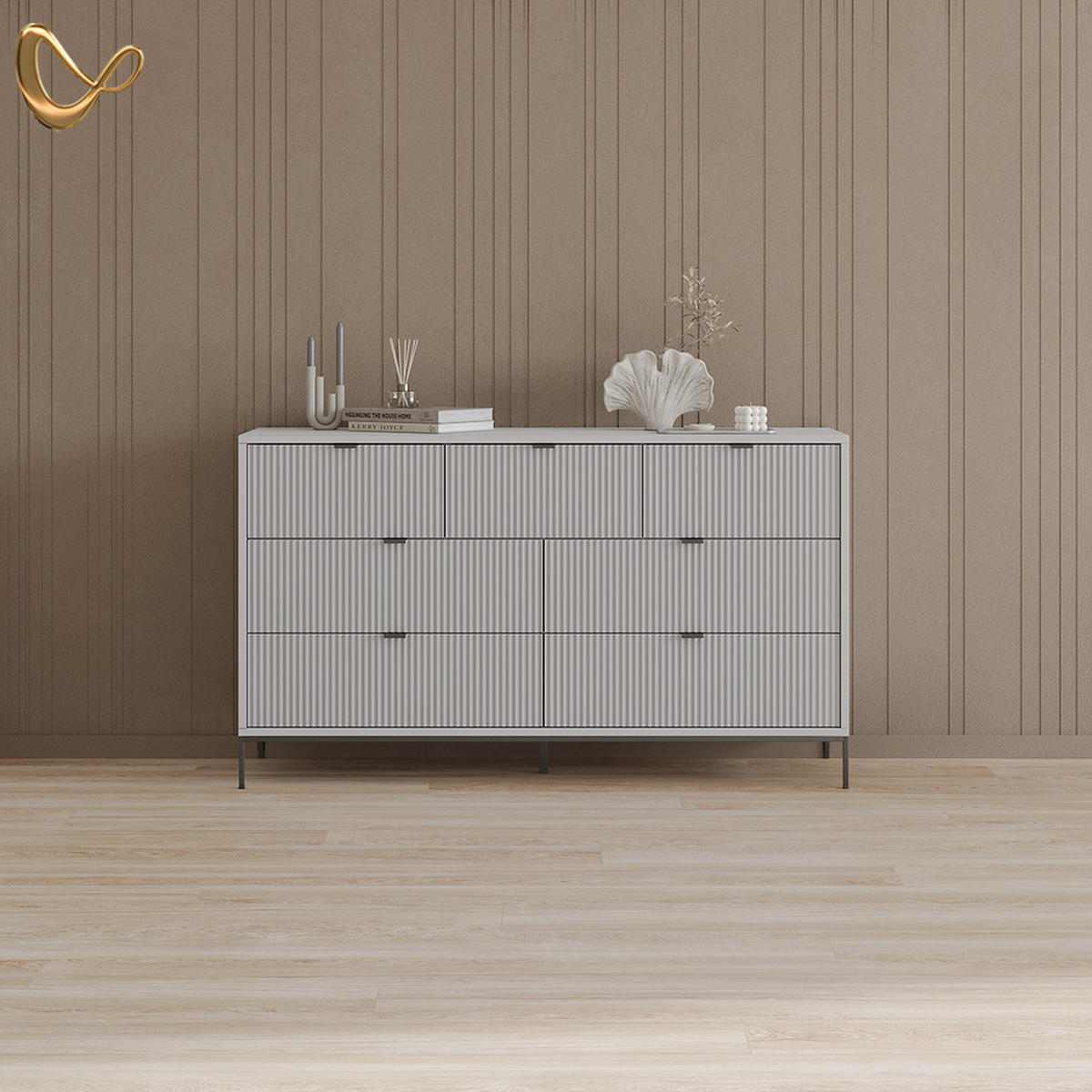 SIDEBOARD Aterno Grau 42 x 81 cm mit 7 Schubladen - Grau, Holzwerkstoff (42/81/140cm) - Livinity®