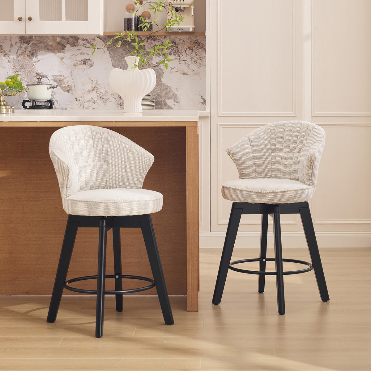 BARHOCKER drehbar mit Rückenlehne 51 x 52,5 x 92,5 cm Beige - Beige, Metall (51/92.5/52.5cm) - Meubliv