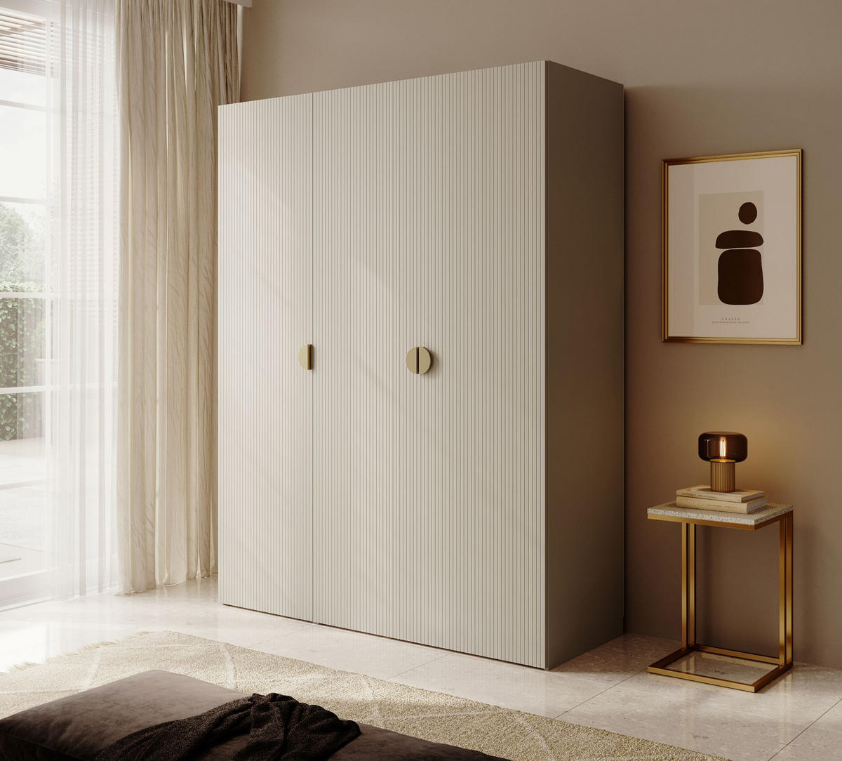 KLEIDERSCHRANK Moonir Greige 150 cm - Taupe/Goldfarben, Holzwerkstoff/Metall (150/200.5/57cm) - Selsey