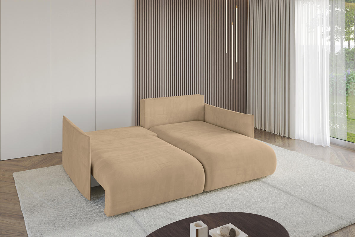 ECKSOFA Ottomane rechts ONESK-L 216x177x72 Beige Velours - Beige, Holzwerkstoff/Kunststoff (177/216cm) - ALTDECOR