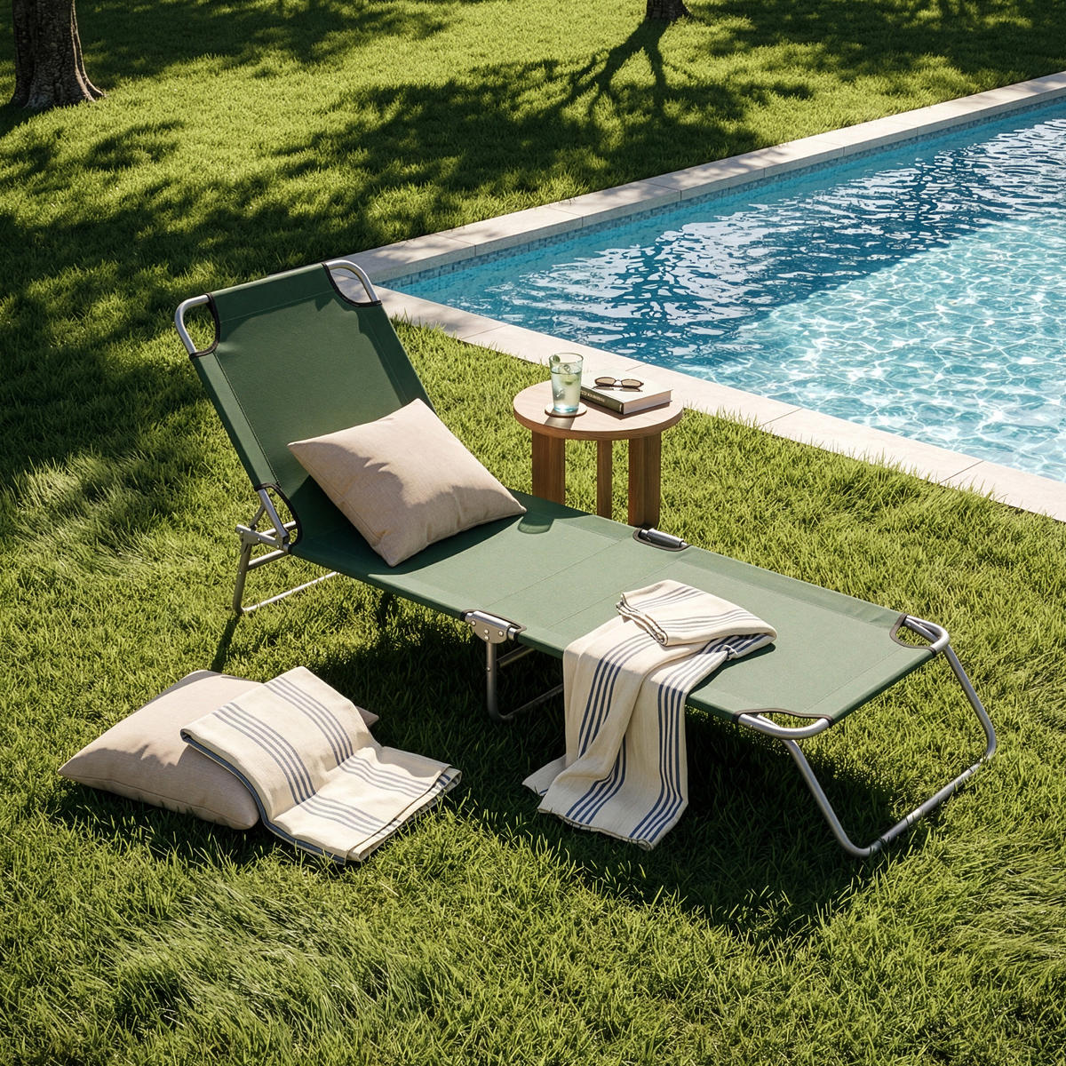 SONNENLIEGE Carcao - Dunkelgrün, Textil/Metall (186/24/55cm) - casa.pro