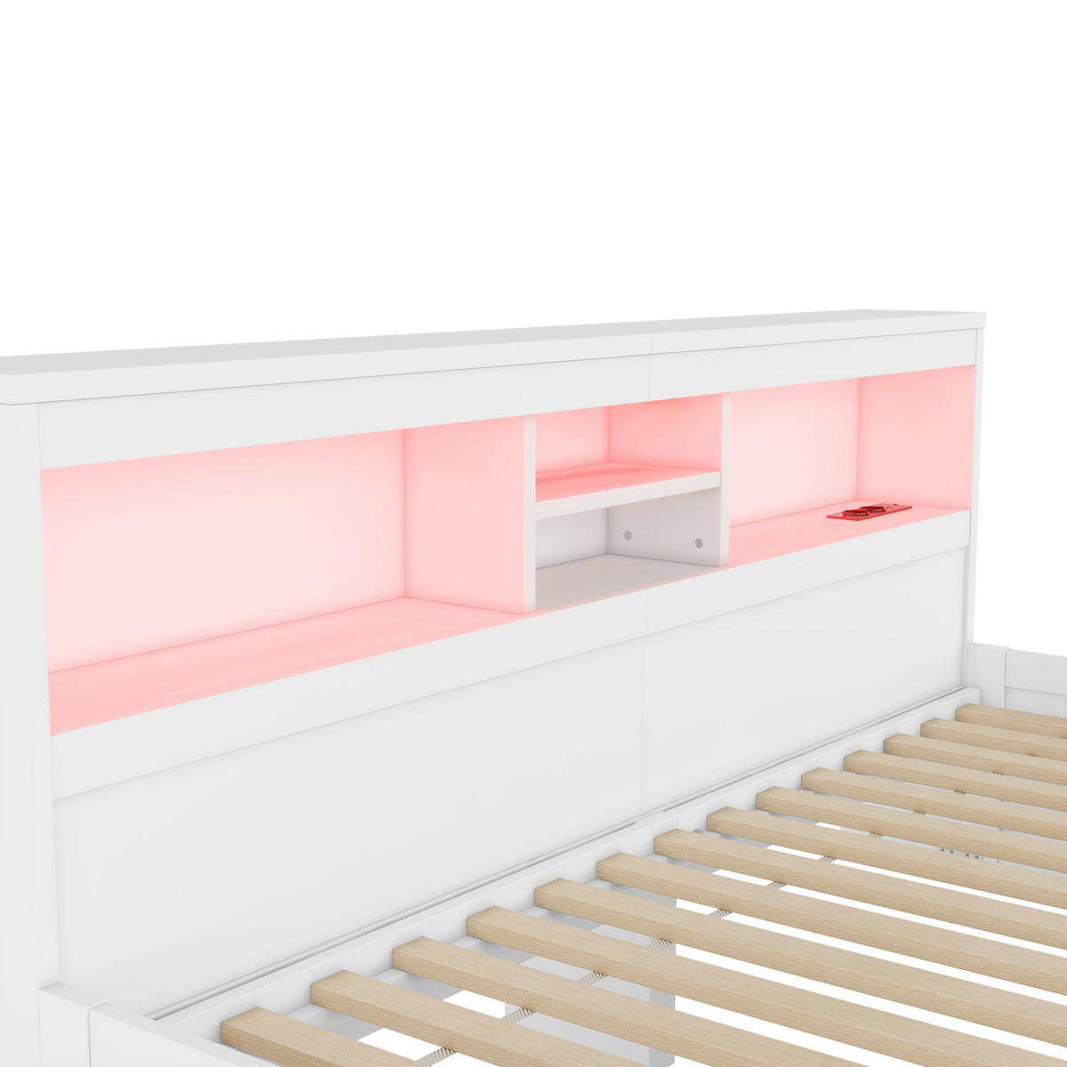 POLSTERBETT aus Spanplatte 90x200 cm in Weiß mit LED-Beleuchtung & USB-Ladefunktion - Weiß, Holzwerkstoff (90/200cm) - Modfu