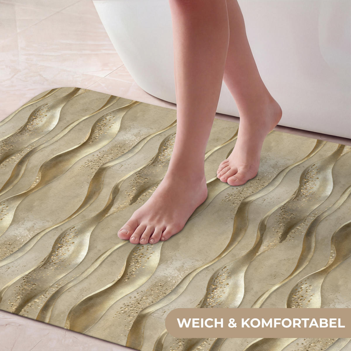 KOUPELNOVÁ PŘEDLOŽKA Vlny - vzor - zlaté 60x120 cm - barva mosazi, textil/plast (60/120cm)