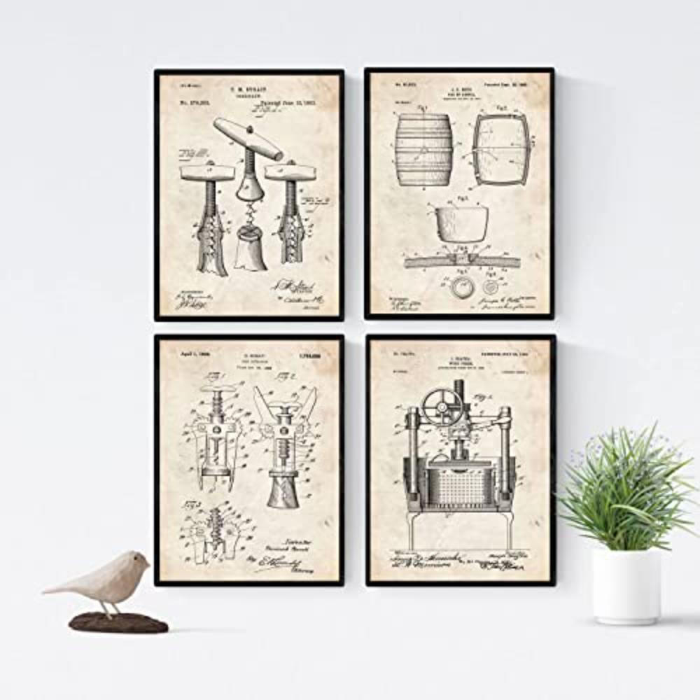 POSTER Set mit 4 Jahrgang Patenten Wein A4 Rahmenlos - Klar, Papier (29.7/3cm) - Nacnic