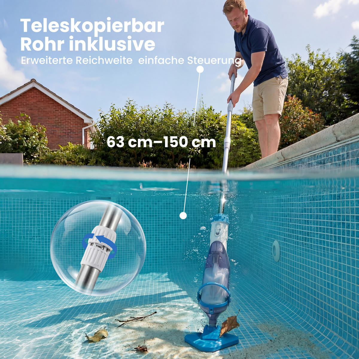 POOLSAUGER ABS Aluminium Blau - Blau, Kunststoff (24/13.5/90cm) - Outsunny
