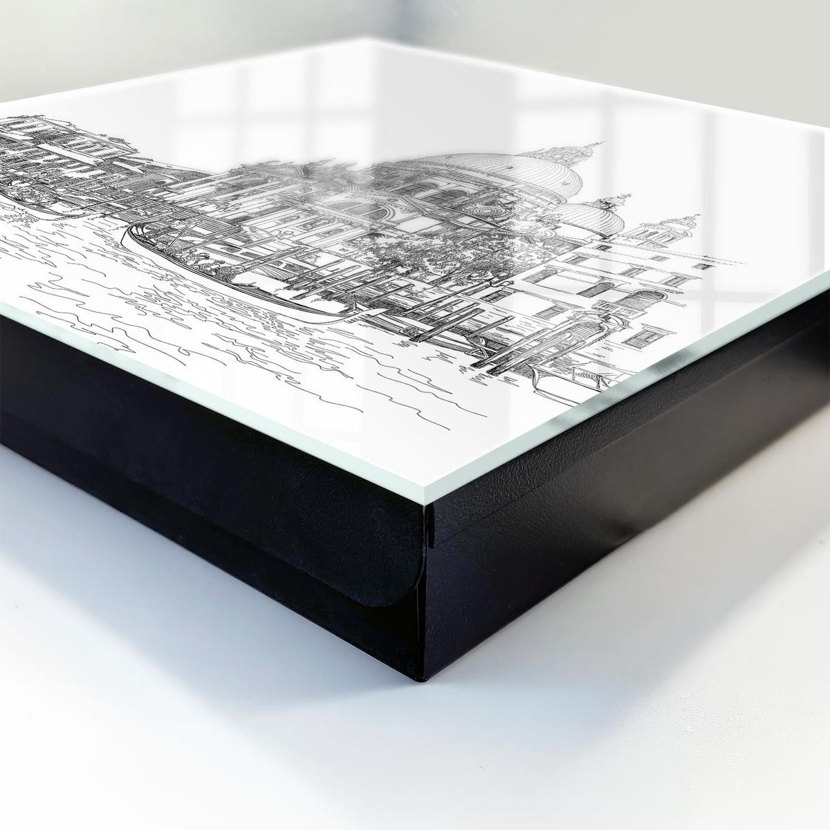 SCHLÜSSELBOX Schwarz 30x30 cm- Türöffnung nach rechts - Venedig-Linien - Weiß, Metall (30/30/5cm) - TULUP