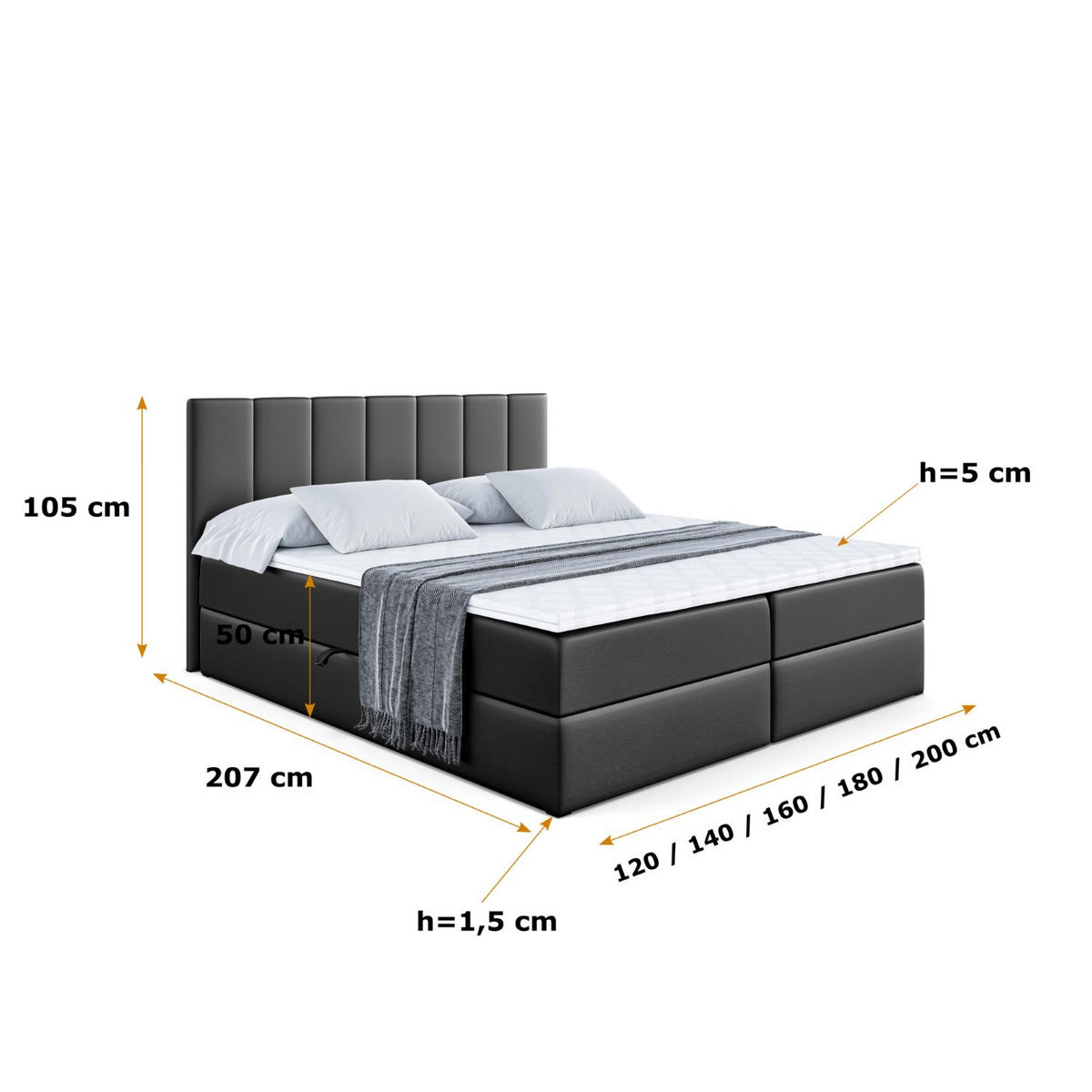 BOXBETT mit Matratze H3 und Lattenrost - MOETI - 200x200 cm Schwarz Hochglanz - Schwarz Hochglanz, Holzwerkstoff (200/200cm) - ALTDECOR