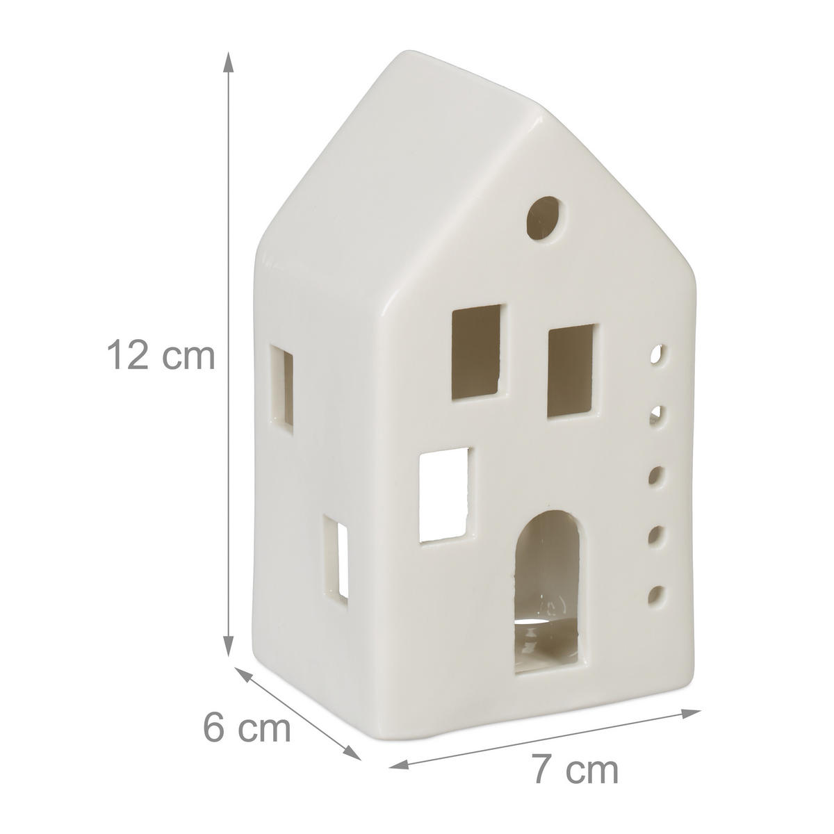 TEELICHTHAUS - Weiß, Keramik (12cm) - Relaxdays