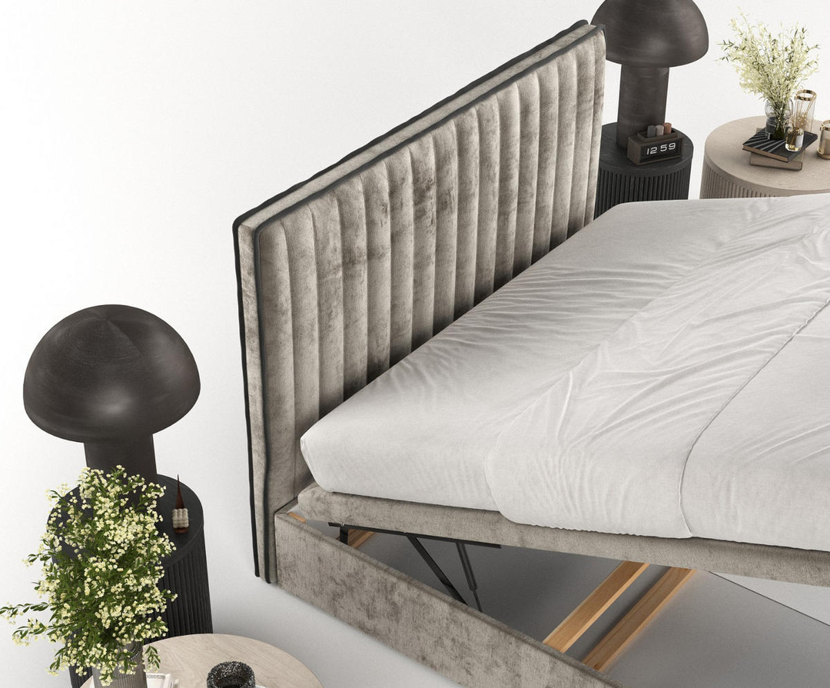 POLSTERBETT Keva mit Stauraum 140/200 cm Beige im Lotta Stoff - Beige/Schwarz, Holz/Holzwerkstoff (140/200cm) - AltaBeds