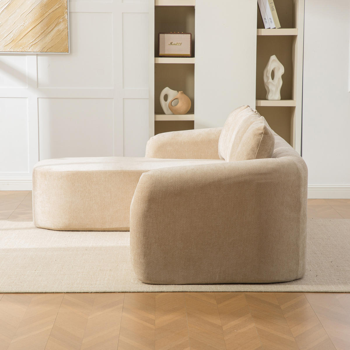 ECKSOFA Chenille Hellkhaki mit Kissen - Hellbraun, Textil (270/172cm) - WISHDOR