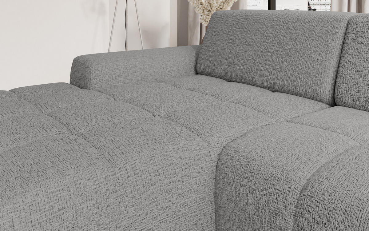 ECKSOFA Savio Freistehend, mit Abriebfestem Kansas-Stoff, Maße 265x172x81 cm, Ausziehbare Sitzfläche 206x92 cm, Rechte, – Hellgrau - Hellgrau, Holz/Textil (265/172cm) - DomoHome