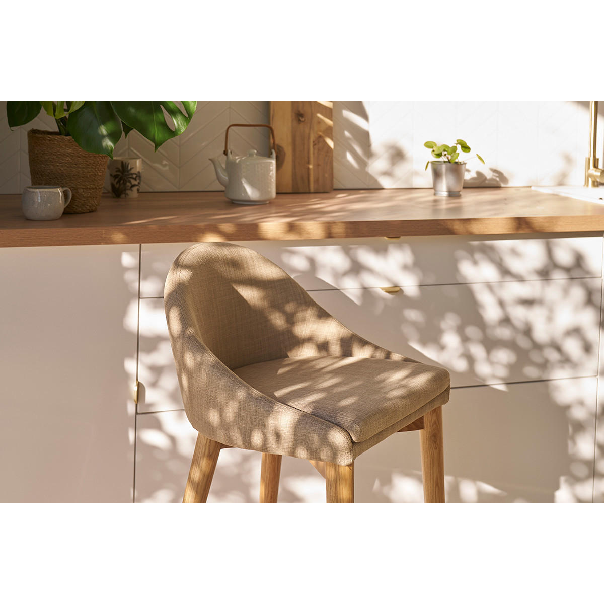 HOCHSTUHL Holz Polyester Beige SHANA - Beige, Textil (47/90/47cm) - Miliboo