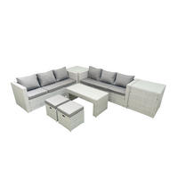 GARTENSOFA hohe Rückenlehne Polyrattan Hellgrau-Mix 8-Sitzer - Hellgrau/Grau, Glas/Kunststoff - Fimous