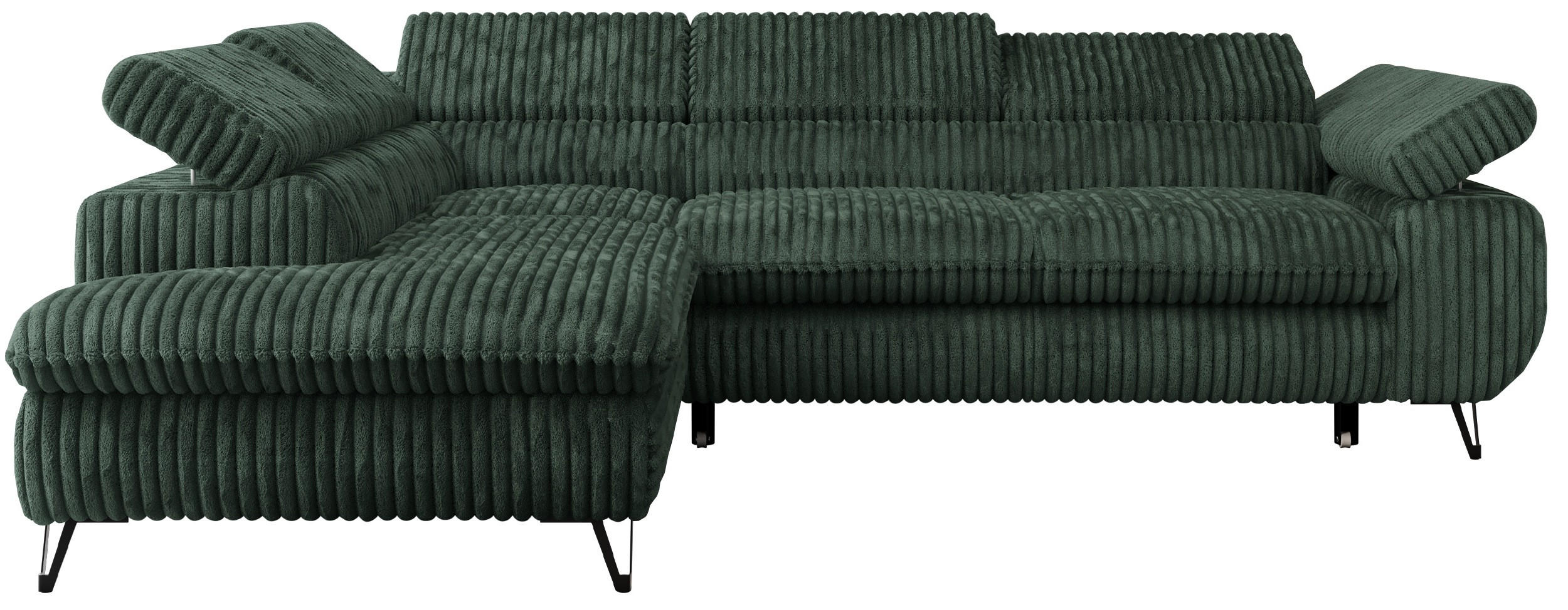 ECKSOFA PETER L Grün Cord - Links Seite - Schwarz/Grün, Textil/Metall (208/273cm) - MKS