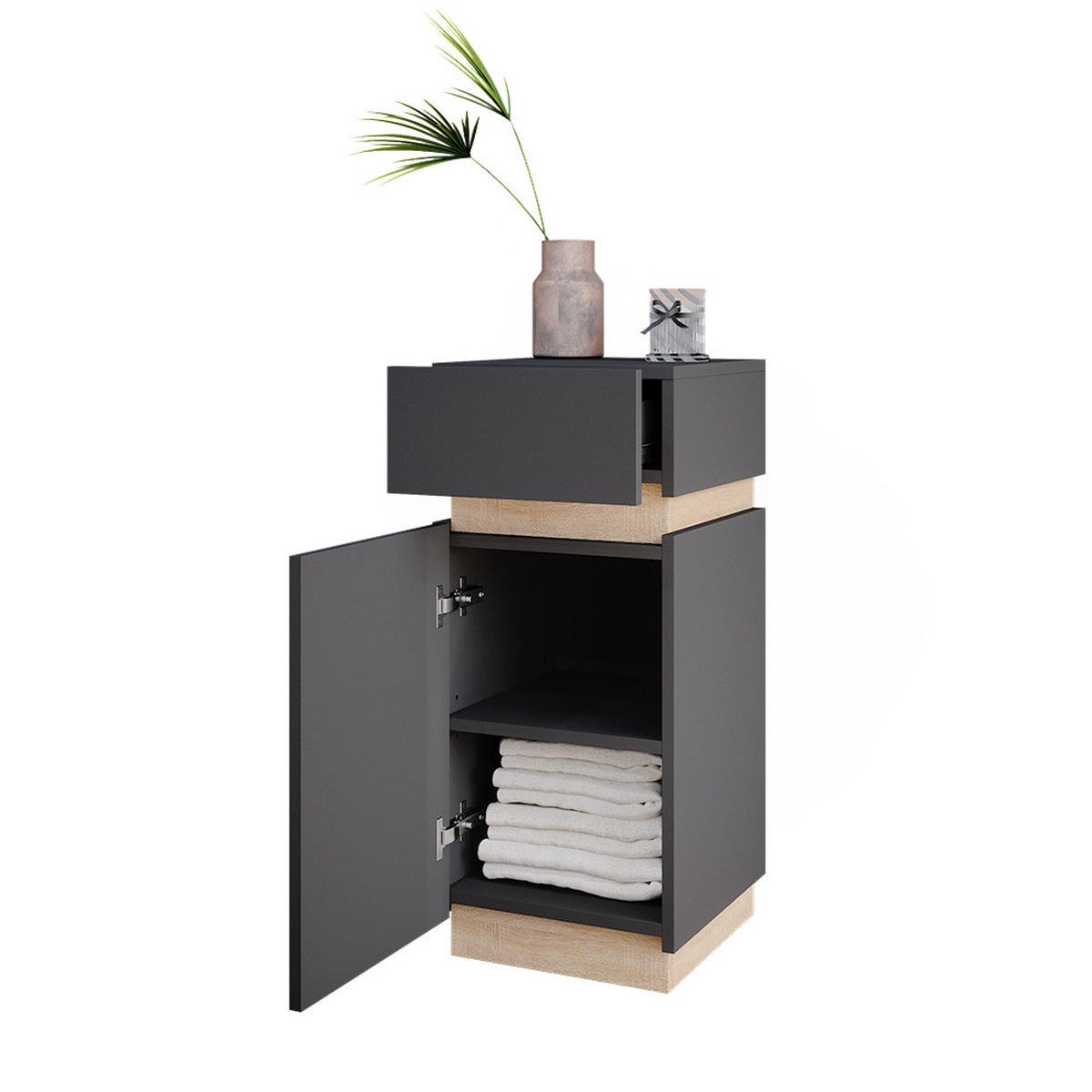 MIDISCHRANK Gloria Anthrazit 33 x 75.5 cm mit Tür und Schublade - Anthrazit, Holzwerkstoff (33/75.5/35cm) - Vicco