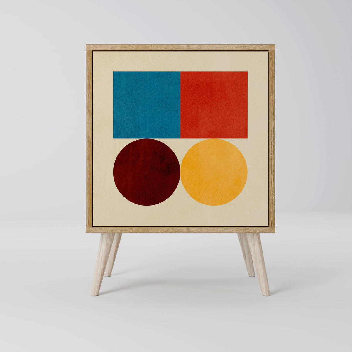 SIDEBOARD GEOMETRIC PUZZLE, Grau, 57,5x42x77,5 cm, Schräge Buchenholzfüße - Buchefarben/Multicolor, Holzwerkstoff/Buchenholz (57.5/77.5/42cm) - SpaceRebels