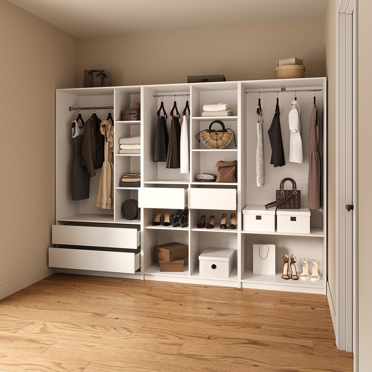 GARDEROBNA OMARA Trento Bela z 2 predaloma - bela, leseni material (100/200/50cm) - Livinity®