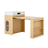 KUCHYŇSKÝ ostrůvek 83/46-146,5/96 cm přírodní z MDF a skla s výsuvnou deskou a zásuvkami - přírodní, kompozitní dřevo (83/96/46cm) - OKWISH