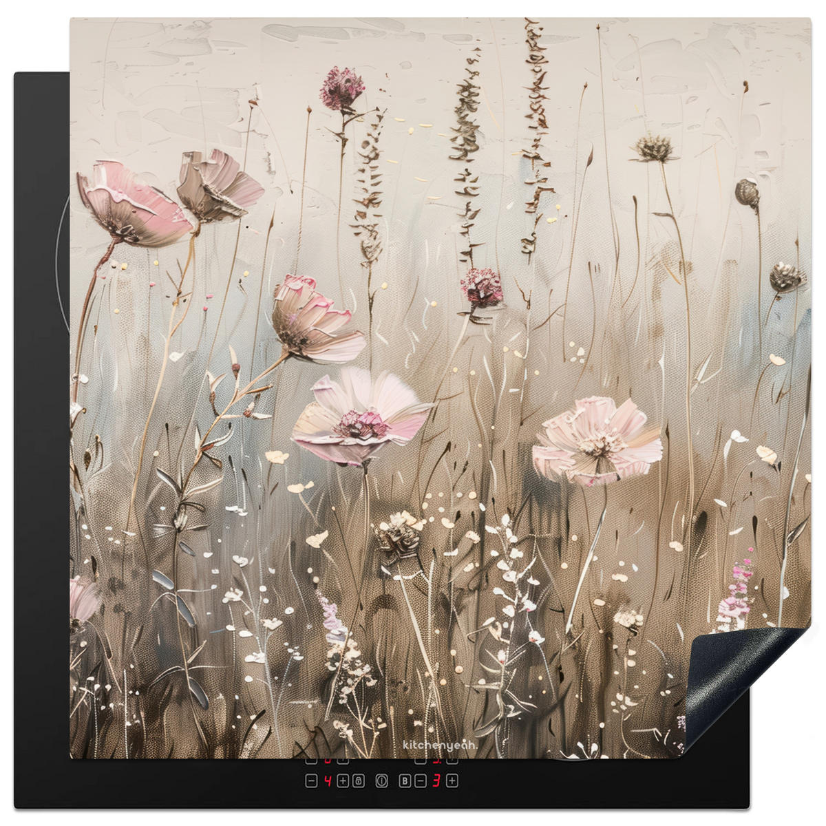 HERDABDECKPLATTE Blumen - Beige - Trockenblumen 78x78 cm - Beige, Kunststoff (78/0.2/78cm) - MuchoWow