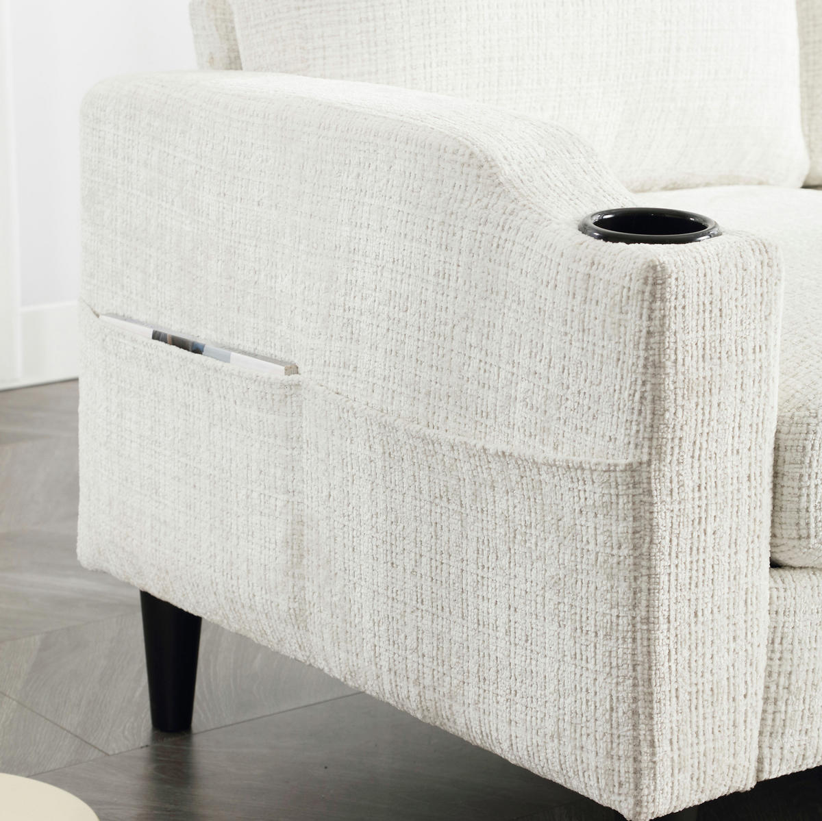 SOFA 4-Sitzer mit Hocker und Stauraum 196,5 x 75 x 77 cm Beige - Beige, Kunststoff (196.5/77/75cm) - Meubliv