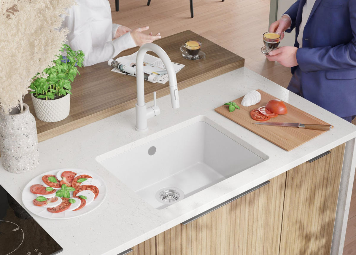 UNTERBAUSPÜLE GRANIT Venedig Easy, 2-er set Weiß 56/44 cm 1 Becken + Ablauf-Set ab 60er Unterschrank - Chromfarben/Weiß, Kunststoff (56/20/44cm) - Primagran