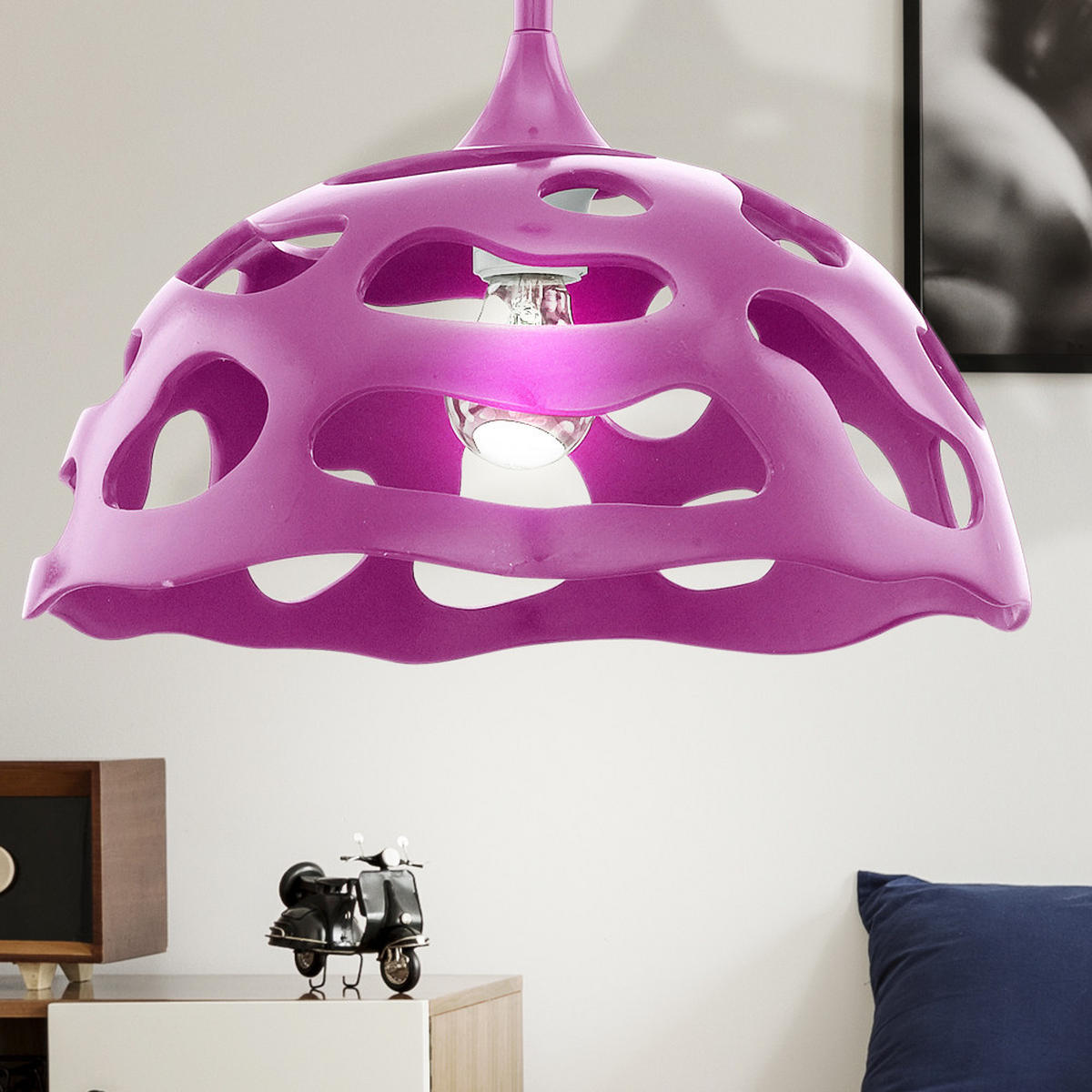 PENDELLEUCHTE Kunststoff Lila - Lila, Metall (38/38/110cm)