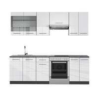 KÜCHENZEILE Fame-Line Weiß Hochglanz/Anthrazit 240 cm ohne AP - Weiß Hochglanz/Anthrazit, Holzwerkstoff (240/81.6/46cm) - Vicco