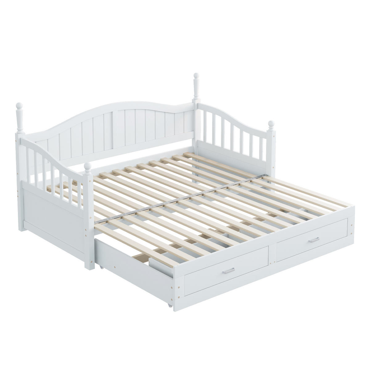 BETT Ausziehbares Schlafsofa 90/190 cm Weiß aus Massivholz mit Schubladen und Lattenrost - Weiß, Holzwerkstoff (90/190cm) - OKWISH