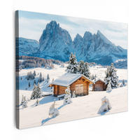LEINWANDBILD Winter - Hütte - Berge - Aussicht - Schnee Wandbilder 80x60 cm - Eichefarben, Textil (80/60cm) - MuchoWow