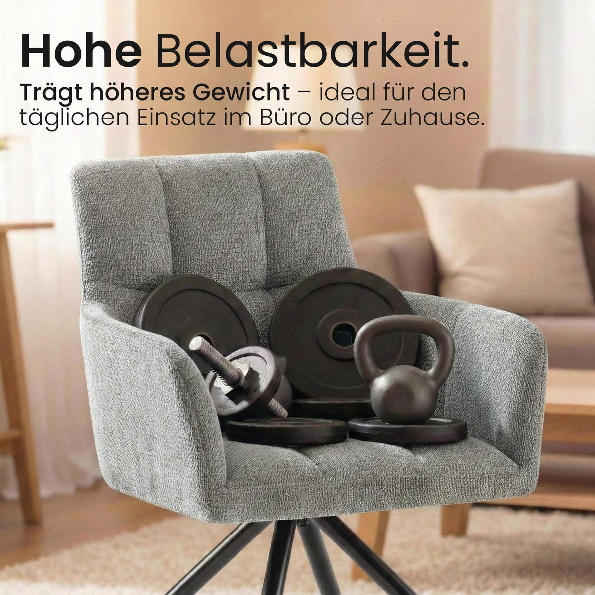 ARMLEHNENSTUHL Stoff Hellgrau - Hellgrau/Schwarz, Textil/Metall (59/87/59cm) - CLP