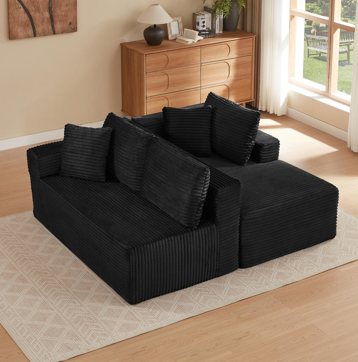 MODULARES Ecksofa aus Schaumstoff und Federkern mit variabler Stellmöglichkeit Schwarz - Schwarz, Kunststoff (163/252.5cm) - Modenvie