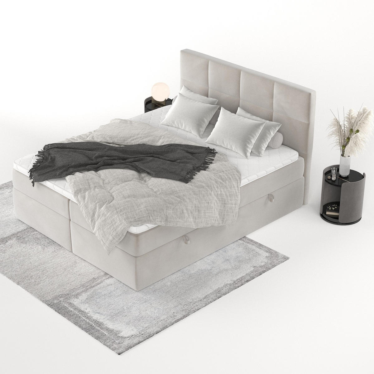 BOXBETT Oris 180/200 cm Hellbeige im Paros Stoff - Beige/Schwarz, Holz/Holzwerkstoff (180/200cm) - AltaBeds