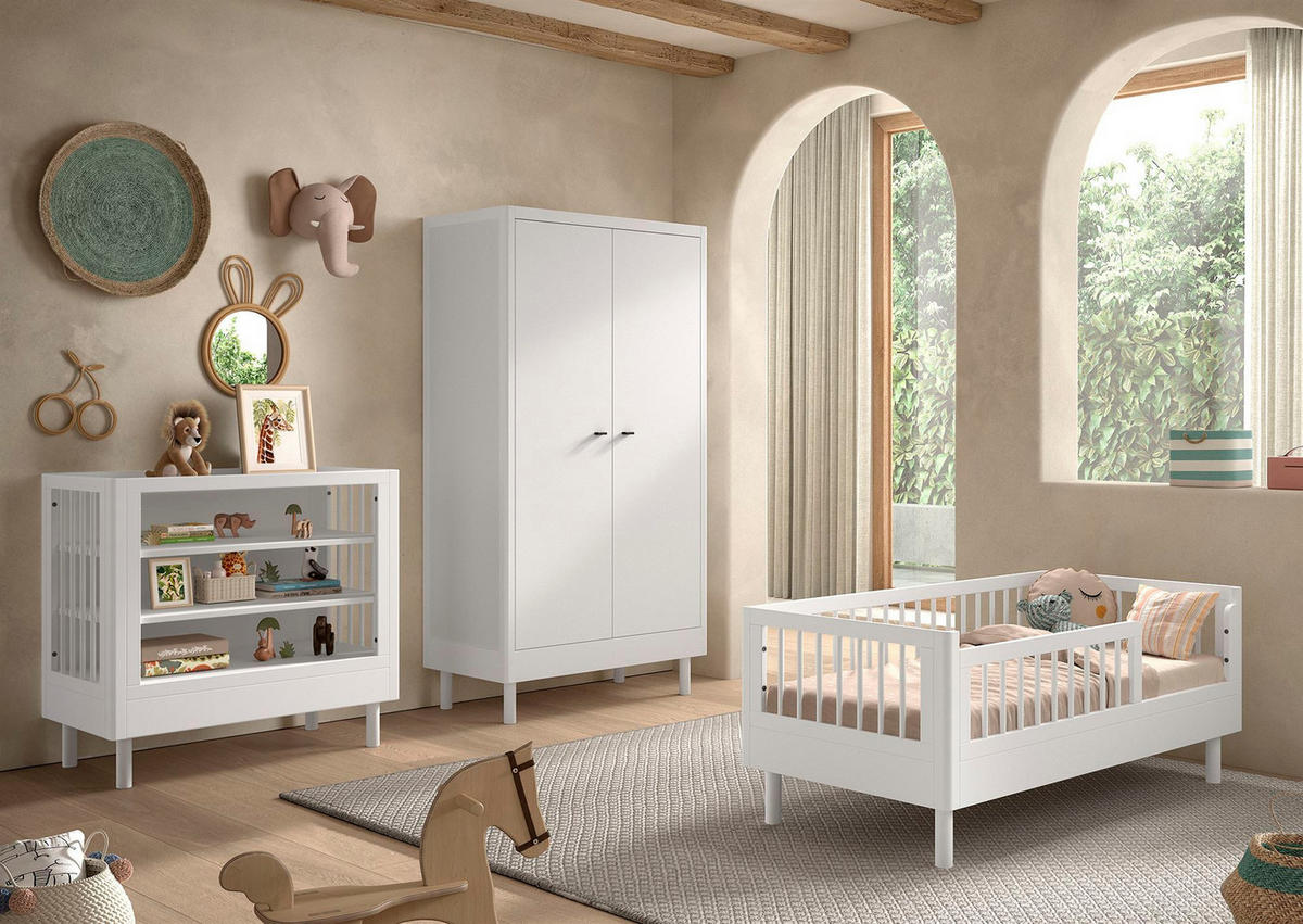 JUNIORBETT SET 70x140 Keeley Buche Weiß Holz Regal Komfort Stabil - Weiß, Holz (55/190/100cm) - 58aufmkessel