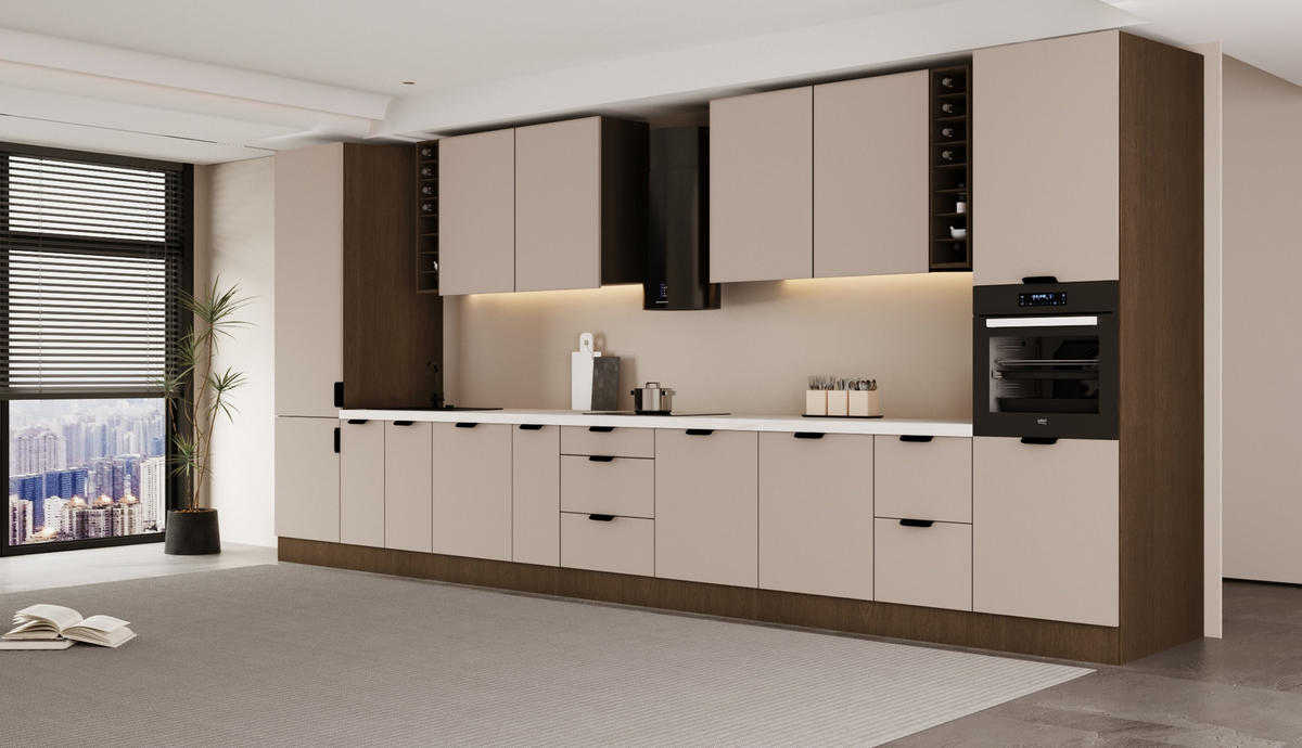 KÜCHENZEILE 515 cm - Sorento KS6-M515 - in Beige / Dunkle Eiche - Eichefarben/Beige, Holz/Metall (515/247/58cm)