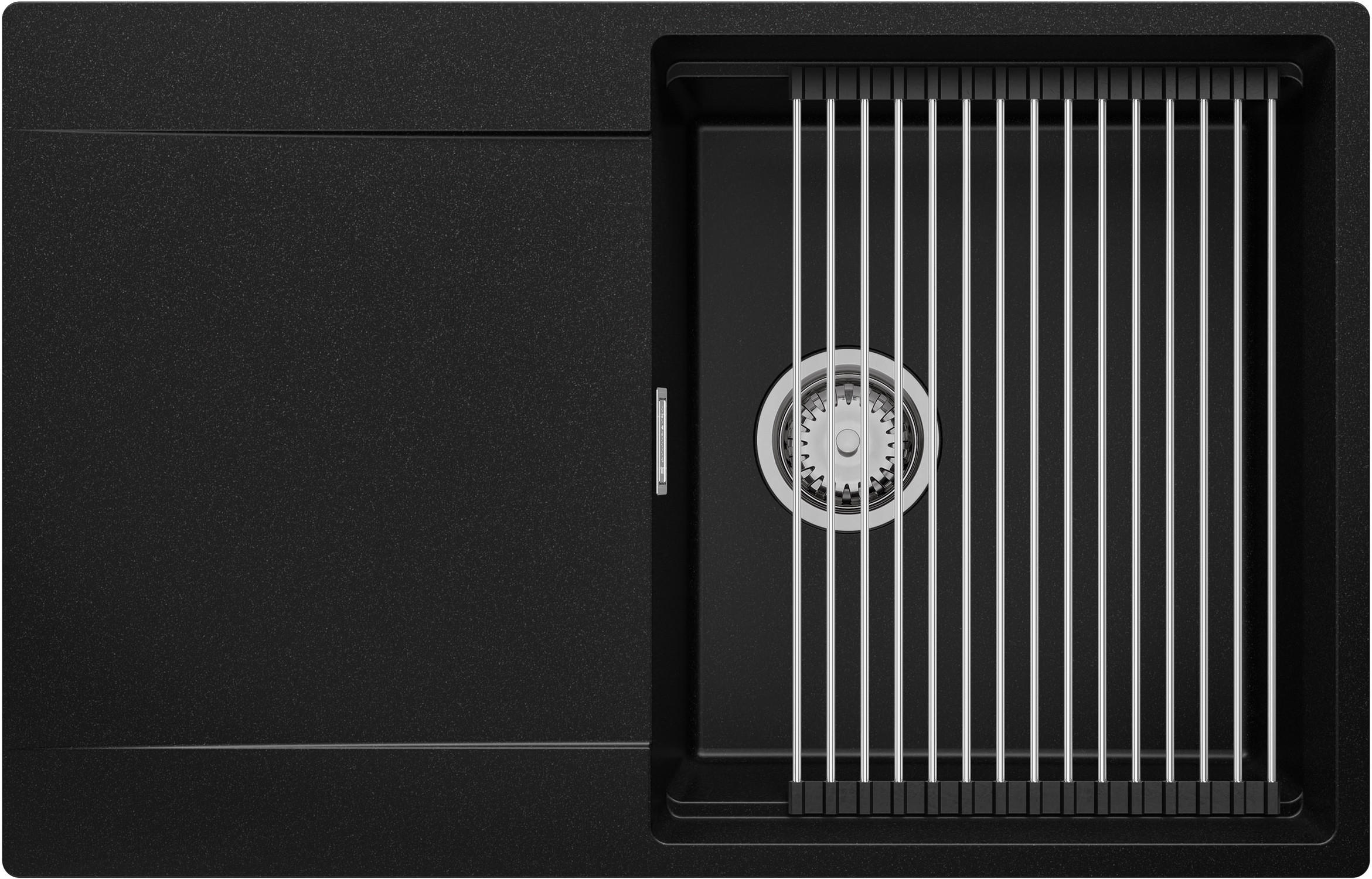 SPÜLBECKEN San Francisco, 2-er set Schwarz 78/50 cm 1 Becken + Ablauf-Set + Aufrollbare Abtropffläche ab 50er Unterschrank - Chromfarben/Schwarz, Kunststoff (78/20/50cm) - Primagran