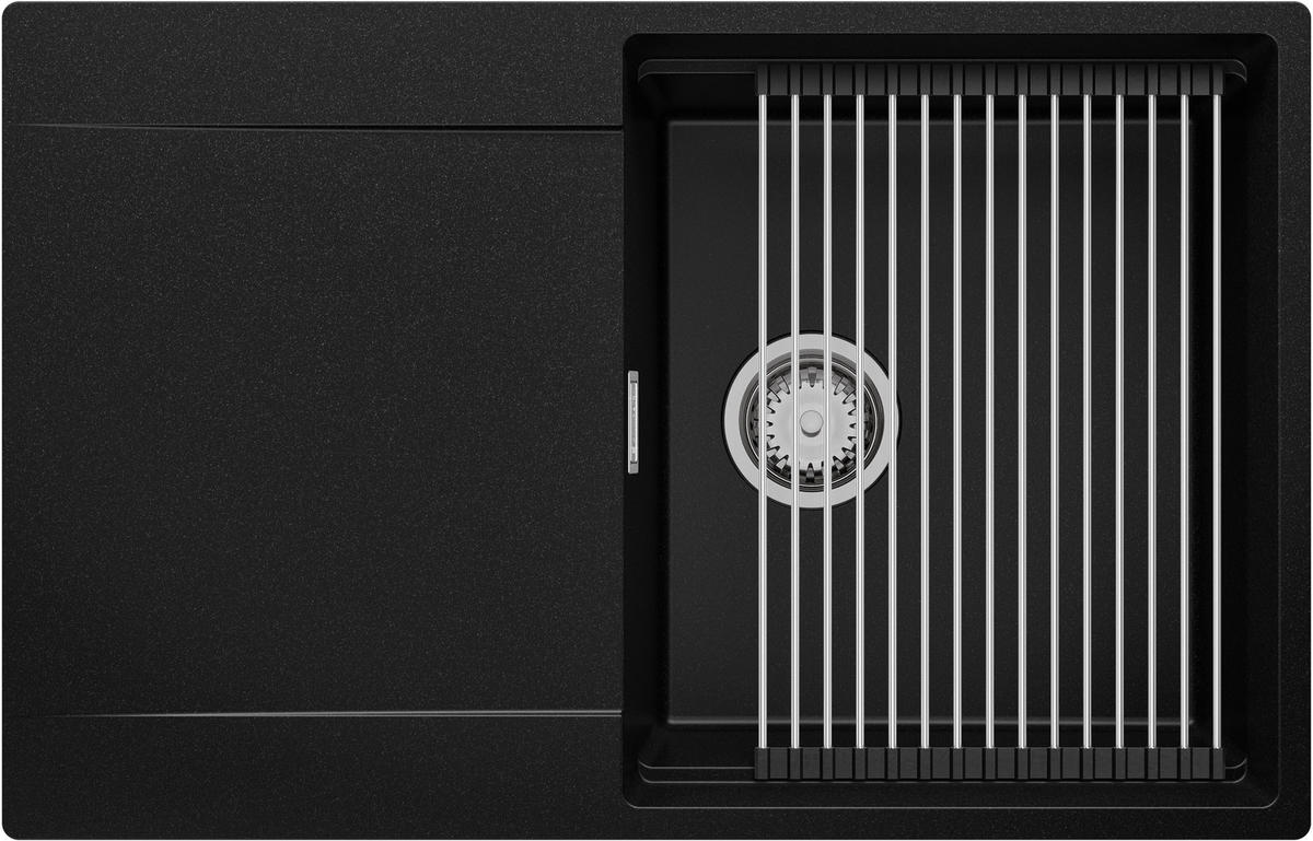 SPÜLBECKEN San Francisco, 2-er set Schwarz 78/50 cm 1 Becken + Ablauf-Set + Aufrollbare Abtropffläche ab 50er Unterschrank - Chromfarben/Schwarz, Kunststoff (78/20/50cm) - Primagran